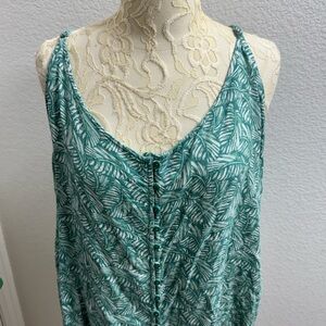 Bob Timberlake Green Leaf Print Sleeveless Top